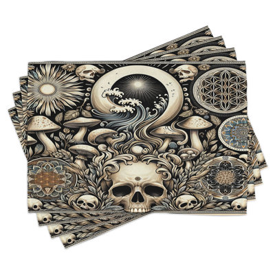 Polyester Eggshell And Charcoal Grey Rectangle Placemat