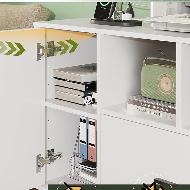 Lateral File Cabinets with Lock , File Cabinet with Charging Station for Home Office, Wooden Rolling Printer Stand with Shelves, White