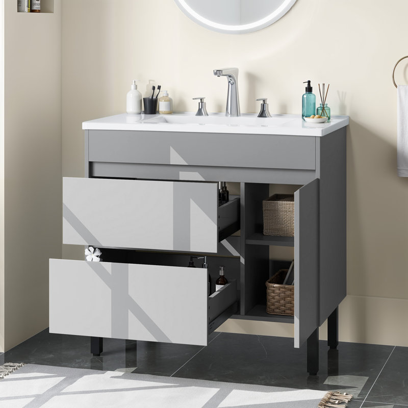 Meuble-lavabo 36 po avec lavabo et 2 tiroirs Balconera, Gris