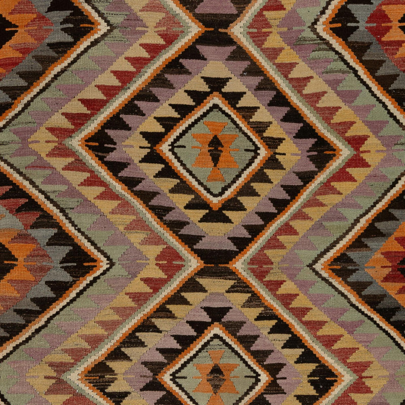 Tapis de couloir turc rétro 6,2 x 11 pi avec motif géométrique. % 100% laine