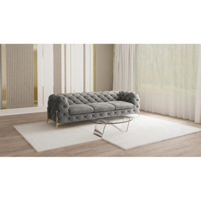  3 seater Chesterfield Sofa with Gold Metal Legs