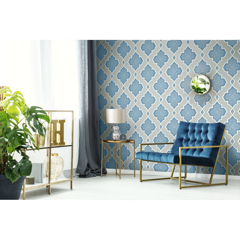 Kirkman 10m x 52.07cm Textured Metallic Finish Paste the Wall Wallpaper Roll, Gray/Blue