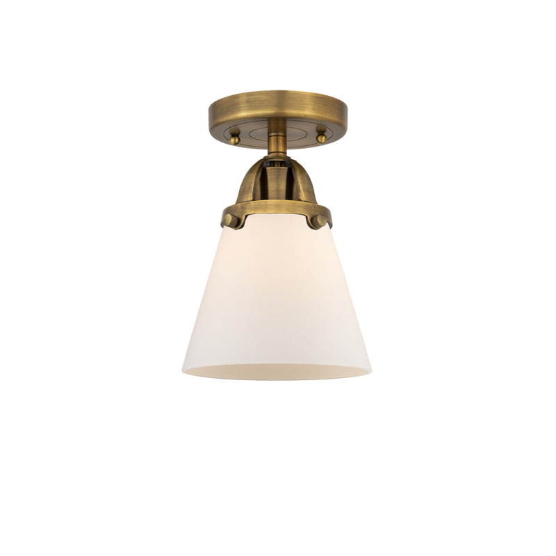 Plafonnier semi-encastré en verre à DEL, Blanc mat, H 9,25 po x l 6,25 po x P 6,25 po, Laiton brossé