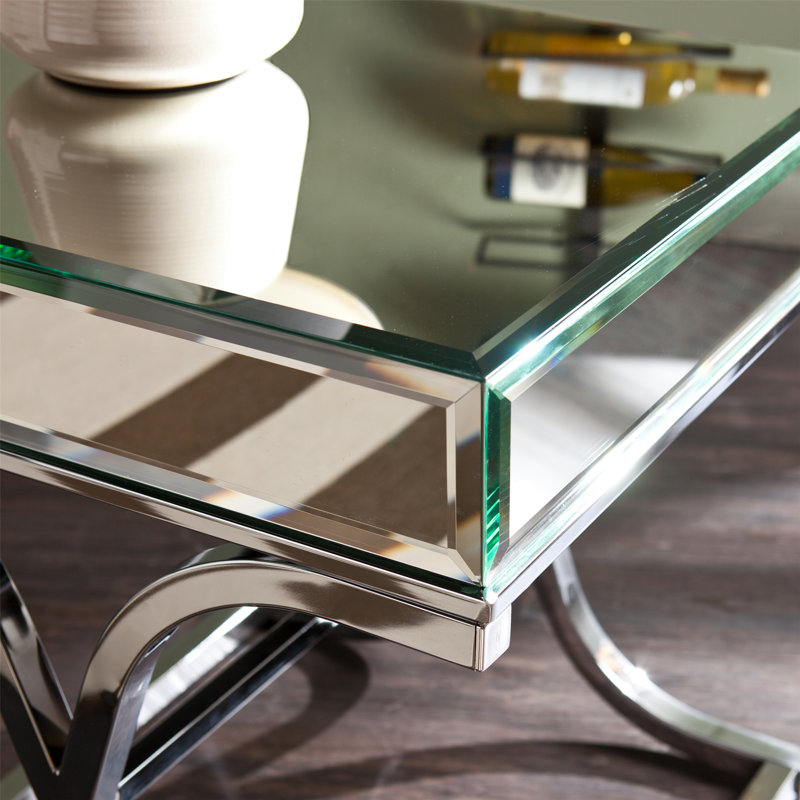 Mirrored End Table With Metal Base