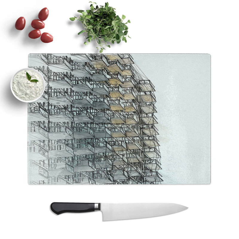 Tempered Glass Sketching the Architecture Vol.16 Chopping Board, 39 cm W x 28.5 cm L