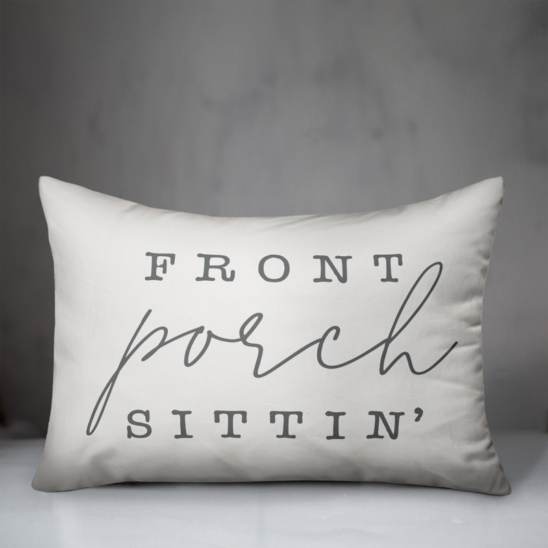  Coussin lombaire intérieur / extérieur Front Porch Sittin ', Blanc / gris
