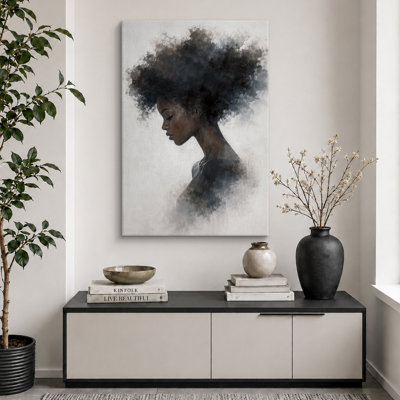 Minimalist Afro Woman Profile Artwork, Bedroom Pictures, Framed Canvas Giclee Print Wall Art