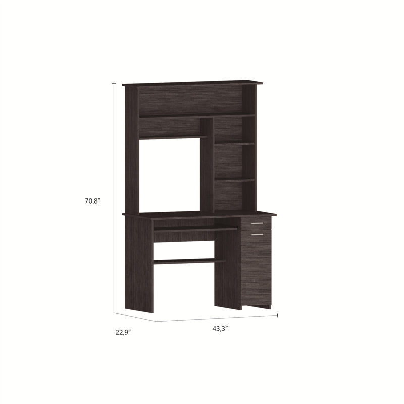2-Drawer 7-Shelf Computer Desk With Hutch, Gray
