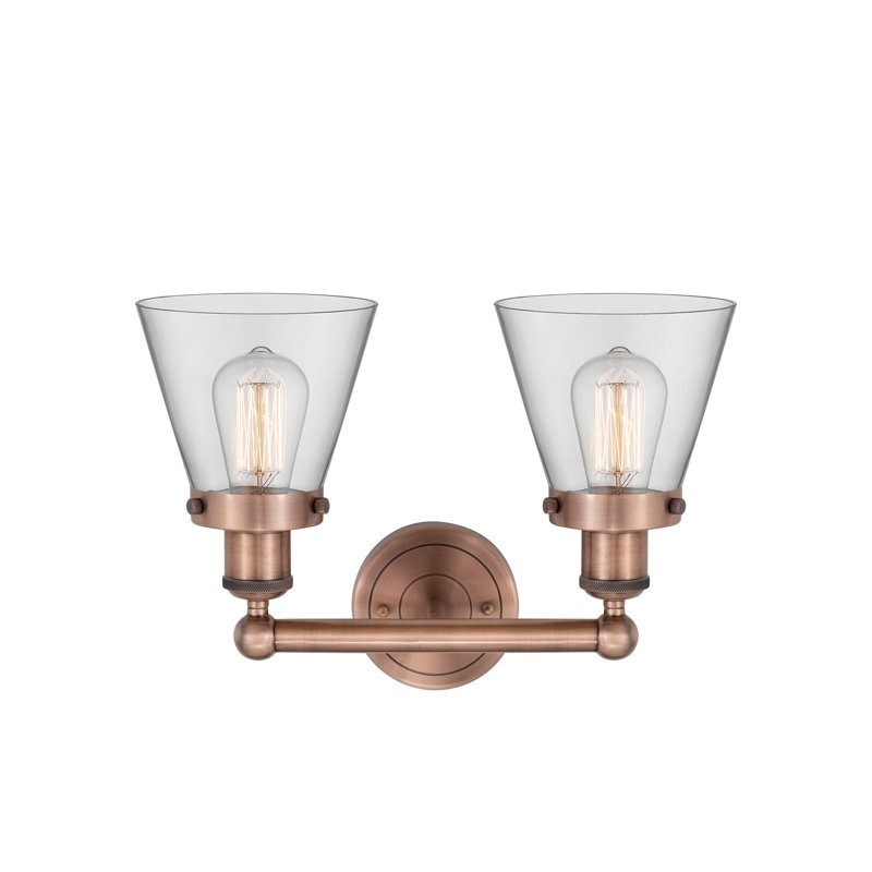 Éclairage pour meuble-lavabo à 2 lumières à intensité variable Cornville, Transparent, Cuivre antique