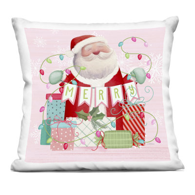Coussin décoratif «Merry Pinkmas Santa» par Nicole Tamarin
