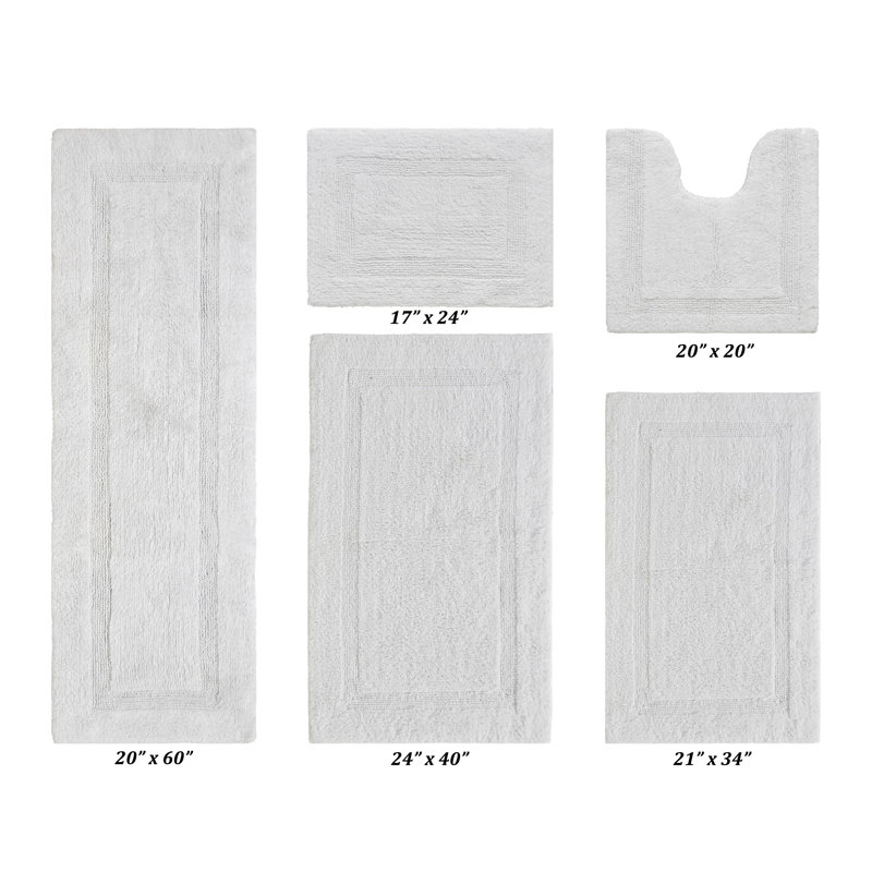 Ensemble de tapis pour salle de bain 5 pièces Lux Premium 2370 GSM, 5 pièces (17 po x 24 po | 20 po x 20 po | 21 po x, Blanc