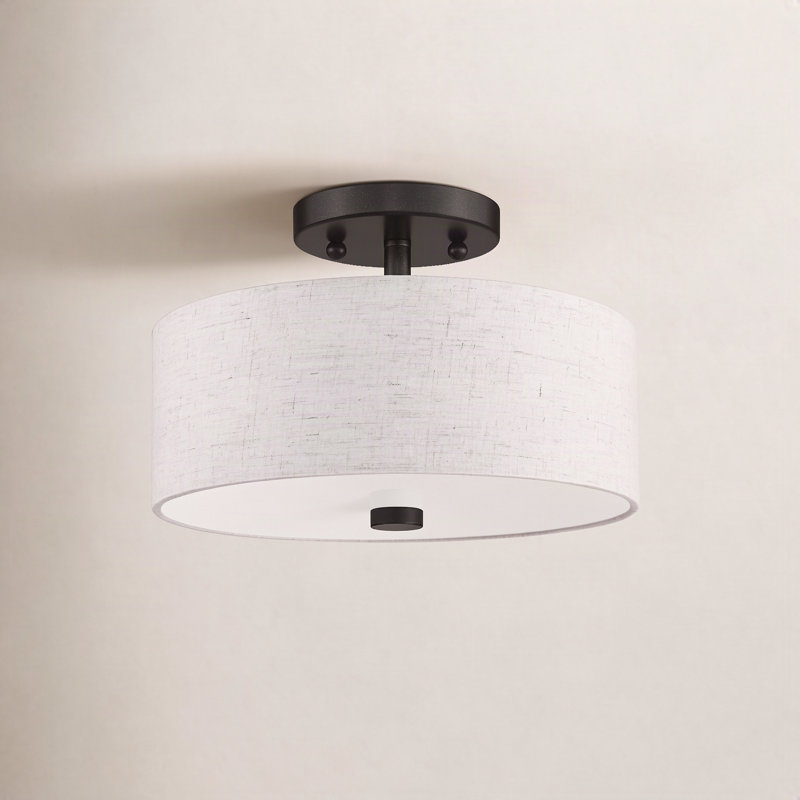 Flaire Fabric Semi Flush Mount, 7.5" H x 11" W x 11" D, English Bronze