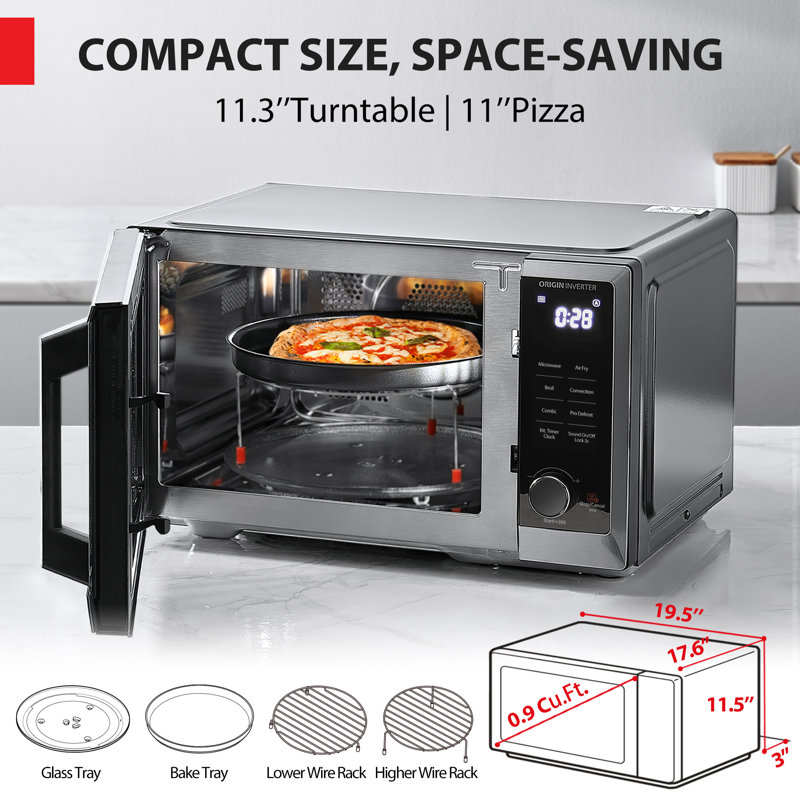 Toshiba 0.9 Cubic Feet 900 Watt Convection Countertop Microwave with Air Frying Capability, Black Stainless Steel