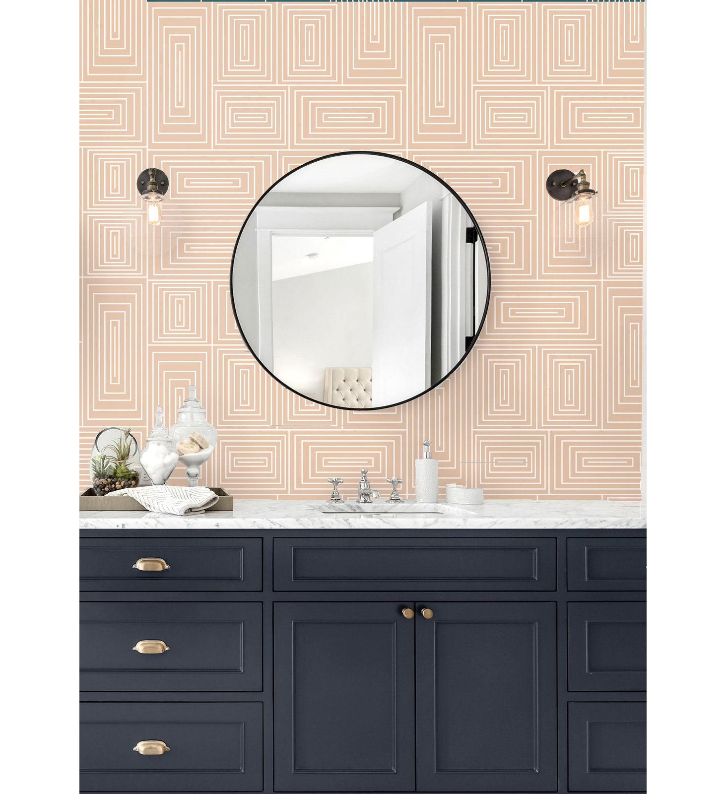 Nia Geometric Peel & Stick Wallpaper, Peach, Non-pasted