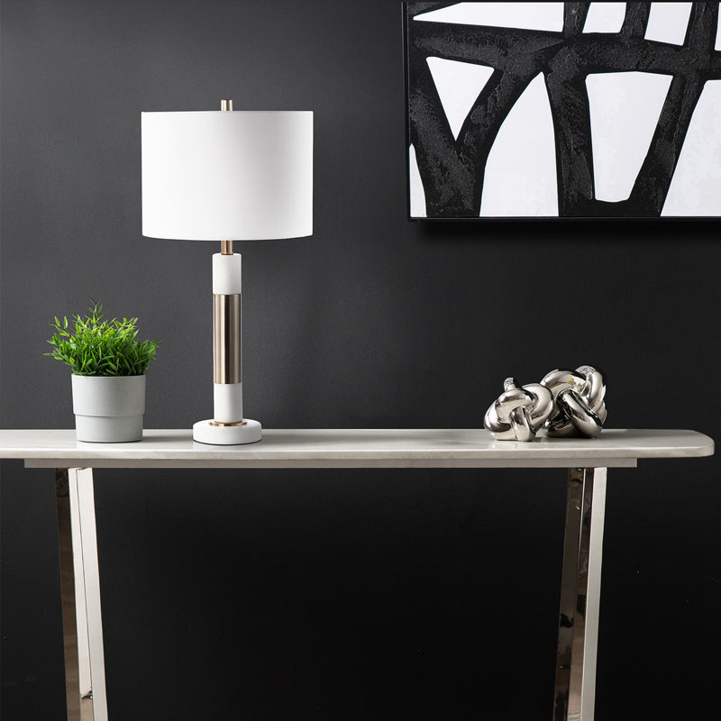 70cm Marble Table Lamp with Ceramic Base for Bedroom Furniture, Bedside Buffet Lamp with Linen Shade