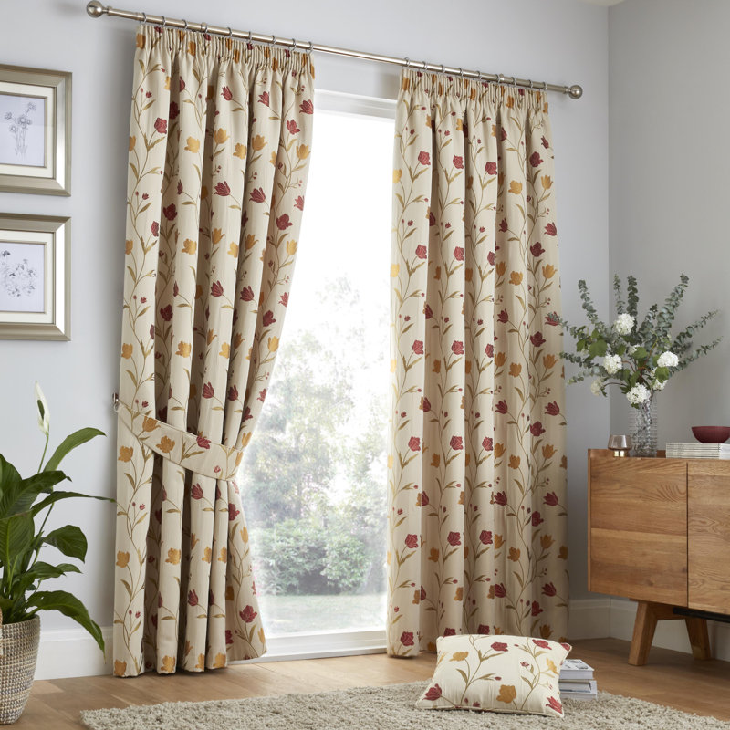 Juliette Room Darkening Curtain Pair, Natural/Red, Width 168 x Drop 229cm