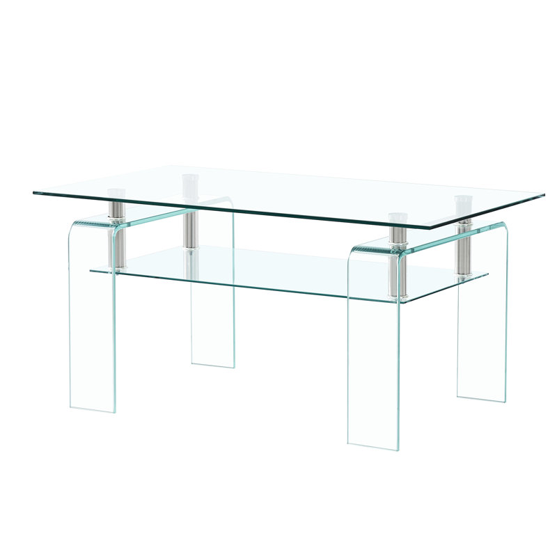 Table basse de salon en verre transparent - 2 rangements modernes pour l'option d'espace