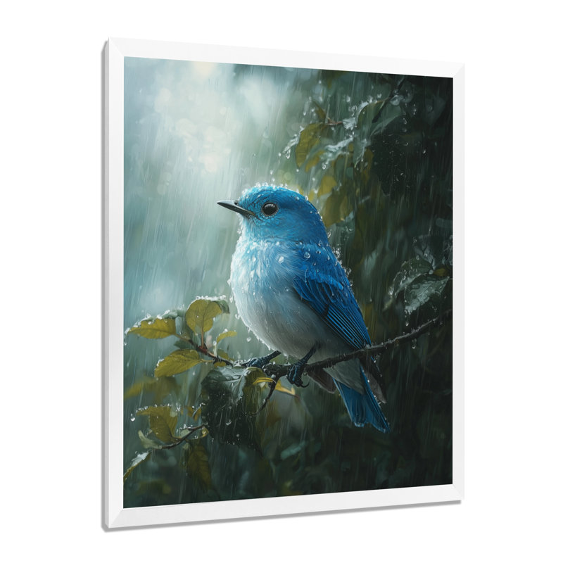 «Bluebird In The Forest Rain I», reproduction d'art sur toile, H 32 po x l 16 po, Reproduction encadrée sans passe-partout