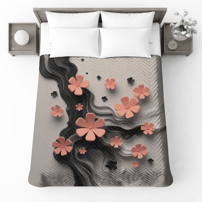 Couvre-lit matelassé à fleurs roses en papier toutes tailles, Grand lit