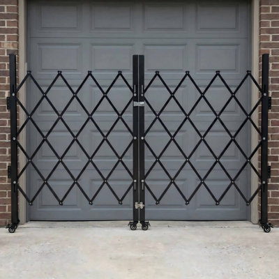 Qeetex Double Folding Security Gate, 52"H x 75"W Lockable Steel Scissor Gate with 360° Casters, Retractable Outdoor Barricade