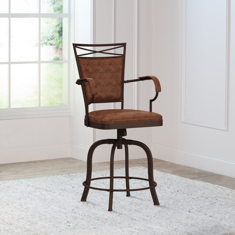 Tabouret pivotant Kazuho, Tabouret de comptoir avec siège d'une hauteur de , Brun patiné