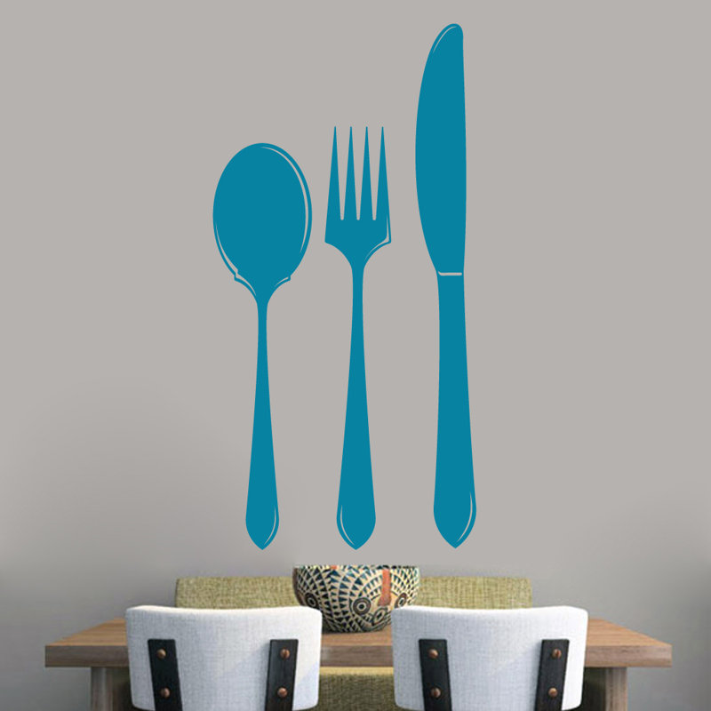 Adhésif décoratif cuillère fourchette, Bleu sarcelle