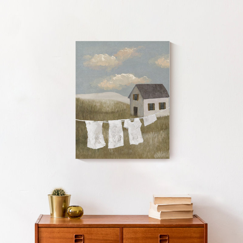 «House on Hill Calming Laundry Scene», reproduction sur toile, H 20 po x l 16 po