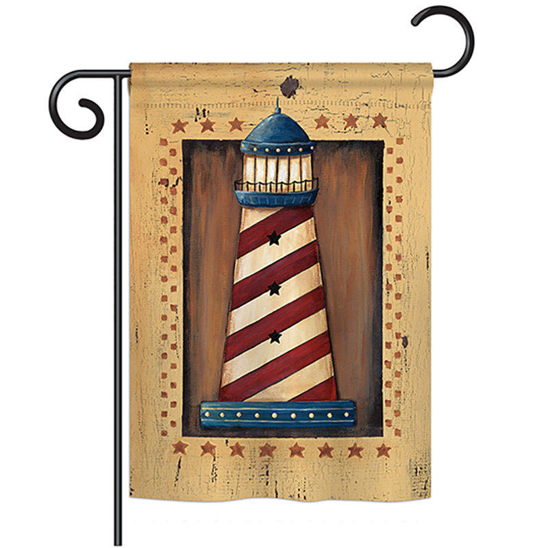 Drapeau de jardin en polyester à 2 côtés patriotique phare côtier, H 18,5 po x l 13 po