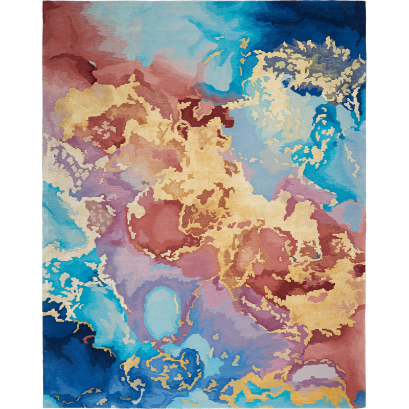 Abstract Handmade Tufted Orange Area Rug, Rectangle 5'6" x 7'5"