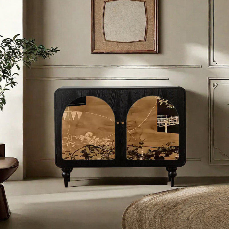 Art pattern solid wood accent cabinet, Black