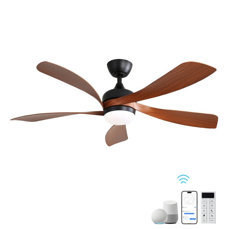 52 Inch Modern Ceiling Fan With 5 ABS Blades, Reversible Motor & Smart Remote Control,3 Color Dimmable Led Light, Noir