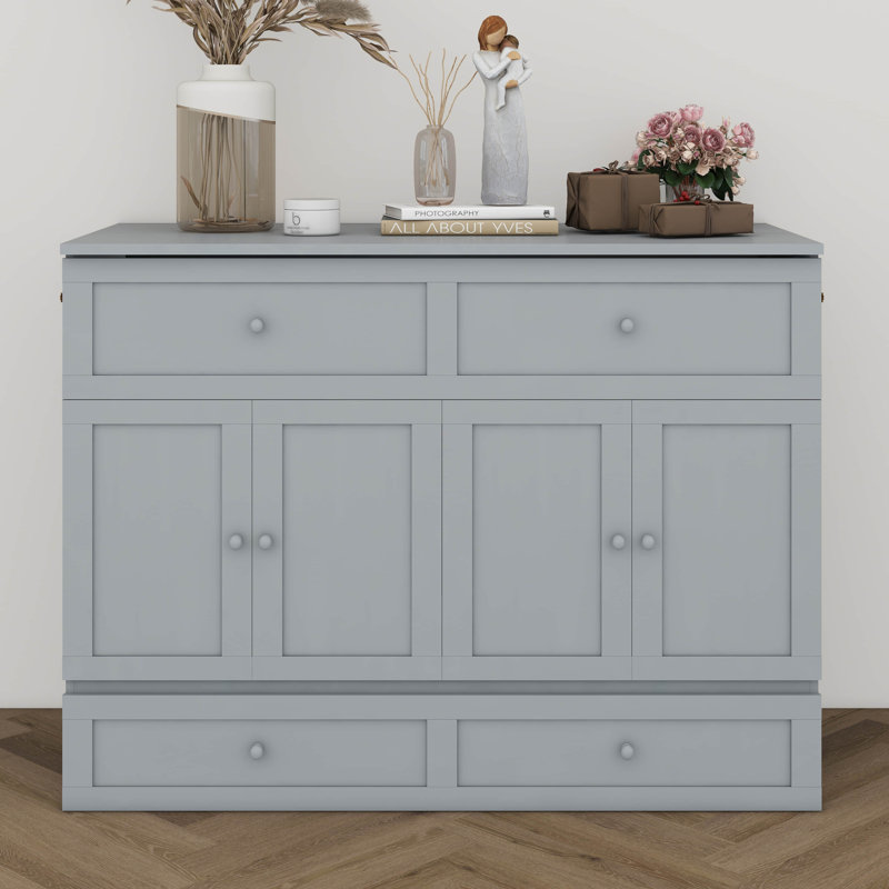 Lit escamotable double avec grands tiroirs, gris