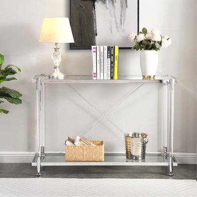 43.31'' Glass Sofa Table, Acrylic Side Table, Console Table for Living Room& Bedroom