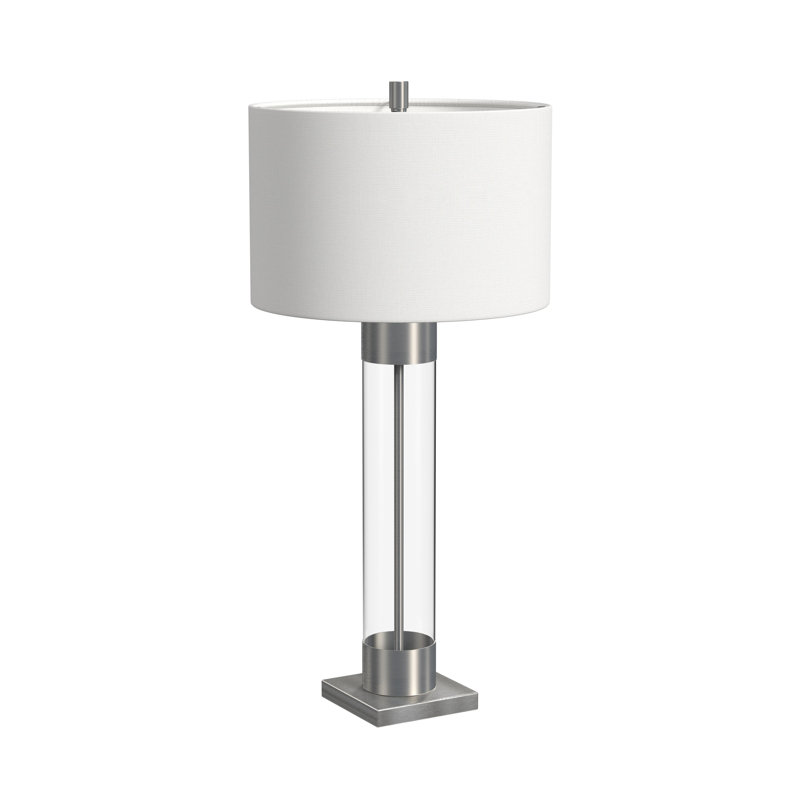 Tennison 34" Clear Glass and Brushed Nickel Table Lamp with White Linen Shade