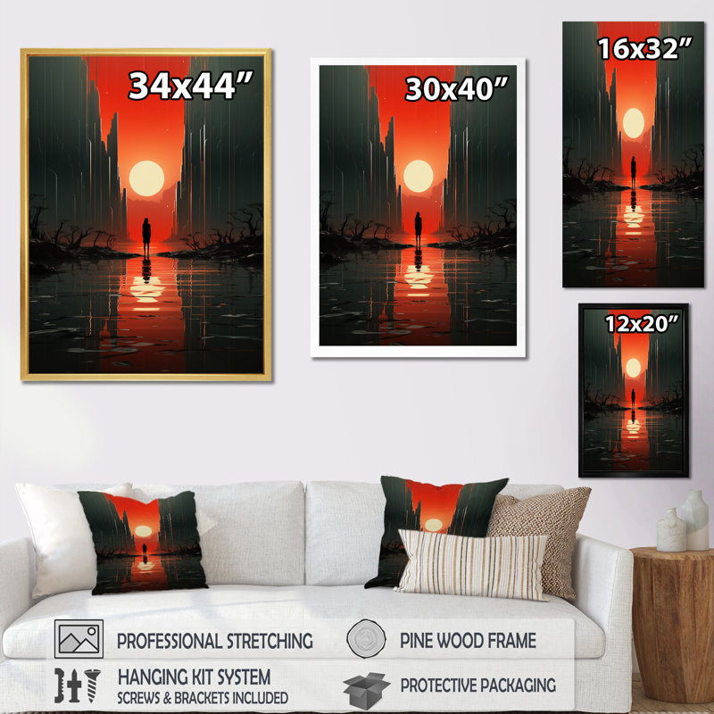 «Gaios Minimalistic Art Red Solitude I», reproduction sur toile, H 20 po x l 12 po x P 1 po, Cadre flottant blanc