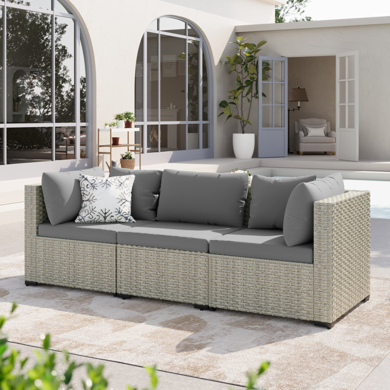 Ensemble de 2 chaises d'angle pour l'extérieur en osier, Gris, Grey