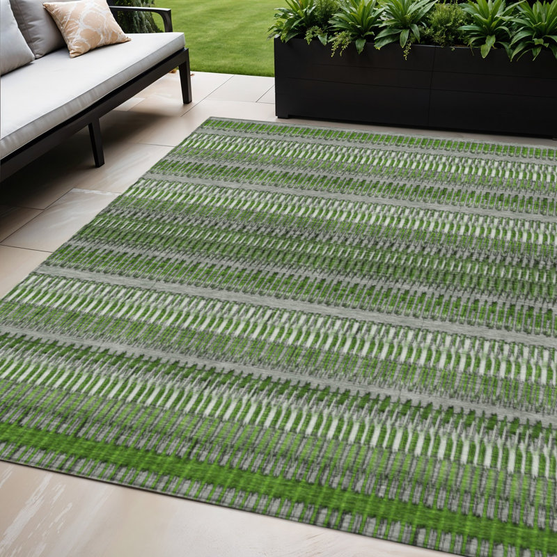 Tapis intérieur lavable rayé vert et ivoire 5 pi x 8 pi