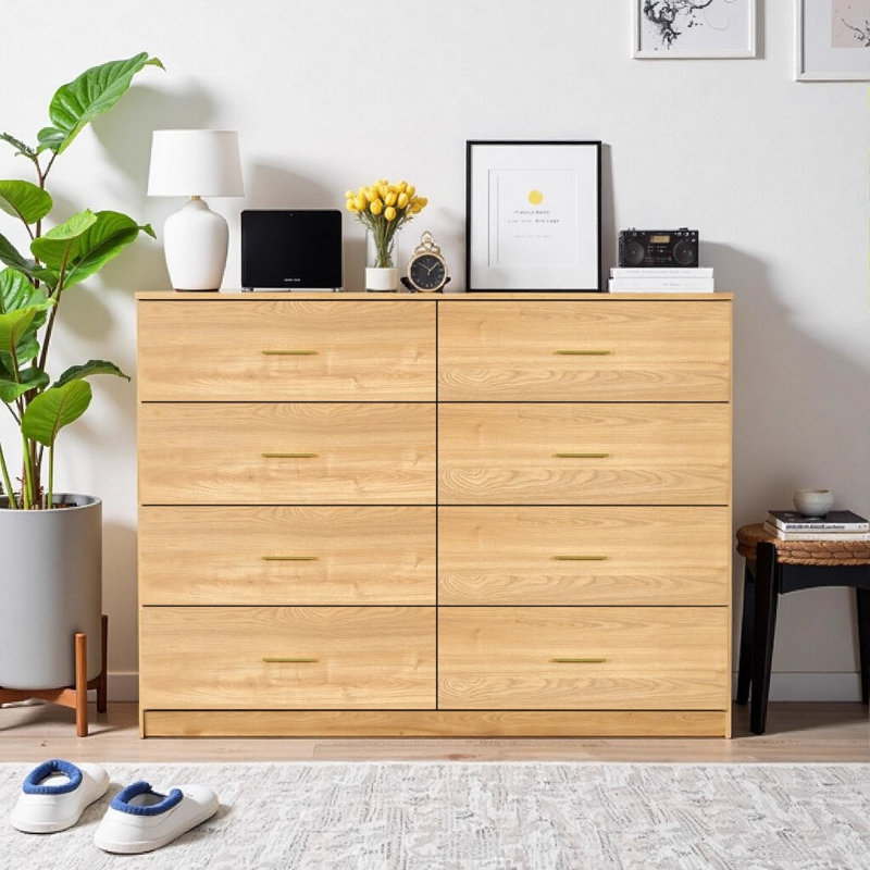 Commode moderne à 8 tiroirs pour la chambre à coucher - Vaste commode de rangement, robuste et sécuritaire, Natural