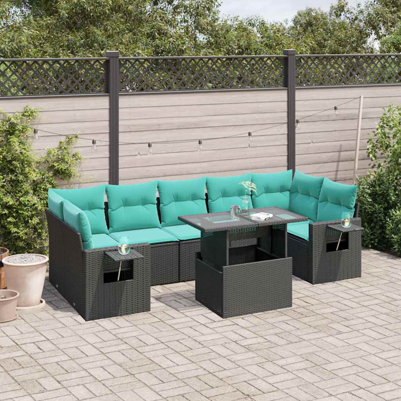  Ensemble de canapé de patio 8 pièces avec coussins en rotin de polyester gris, Bleu clair, Noir