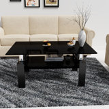 Ensemble de tables basses en verre noir - Ensemble de meubles de salon 2 pièces modernes avec grand rangement