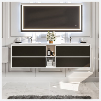 Kiskimere 75" Wall-Mounted Double Bathroom Vanity Set