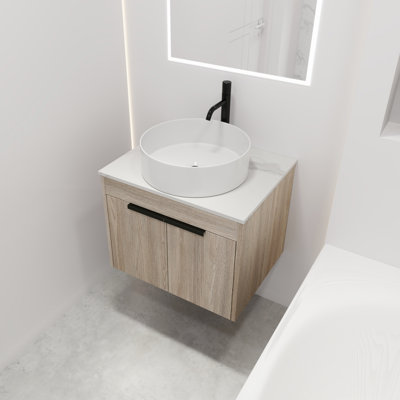24 " Modern Design Float Bathroom Vanity With Ceramic Basin Set,  Wall Mounted White Oak Vanity  With Soft Close Door,KD-Packing,KD-Packing, Bathroom Vanity