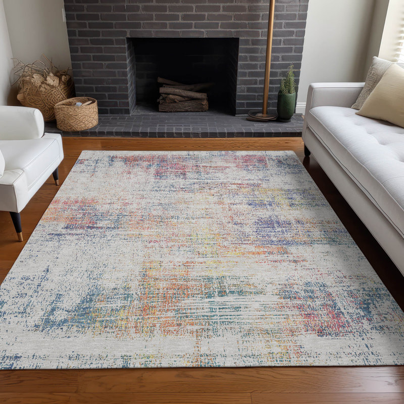Tapis ivoire Prisco lavable à la machine de qualité supérieure, Rectangle 5 pi x 7 pi 6 po