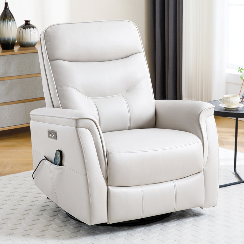  Fauteuil inclinable électrique de 35 po en cuir végétalien moderne avec massage et chaleur, Beige