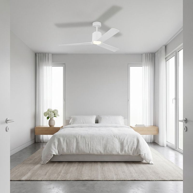 Visual Comfort Fan Peel Smart 52 LED Indoor Ceiling Fan with Threaded Downrod, Matte White ABS blades and Handheld Remote