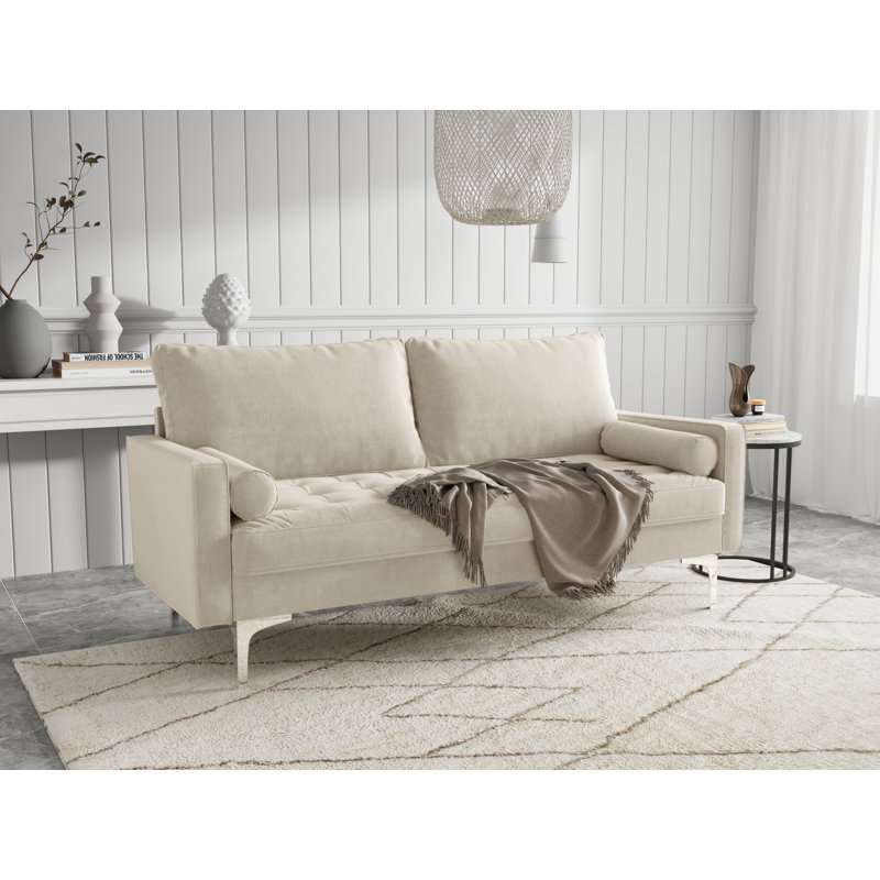 Maeesha 70" Velvet Square Arm Living Room Set, Ivory Velvet