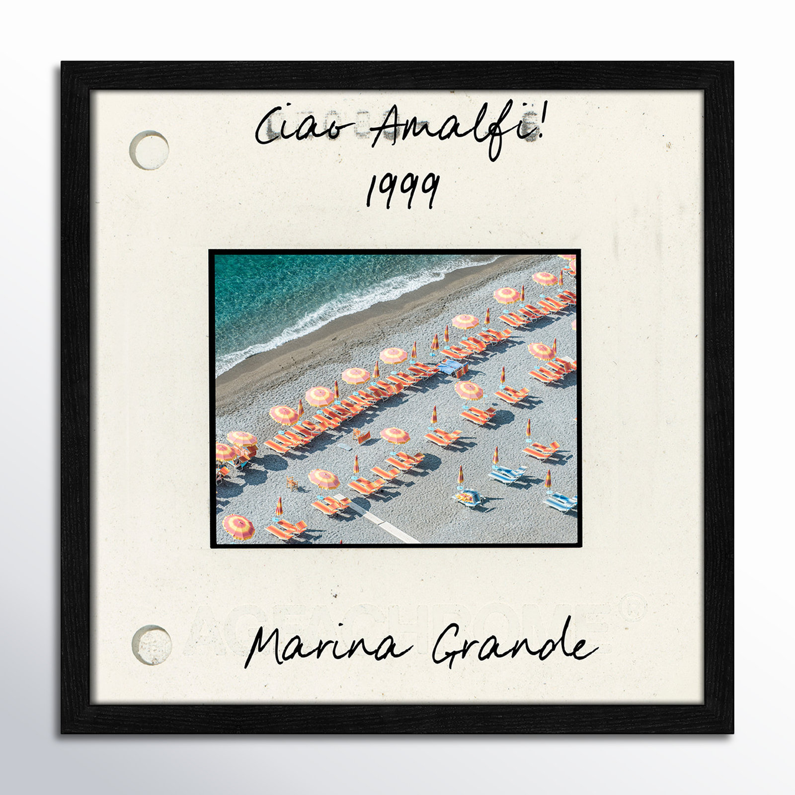Travel Slide Collection "Amalfi, Italy - Marina Grande" Print, Black Single Picture Framed Paper, 17" H x 17" W x 0.75" D