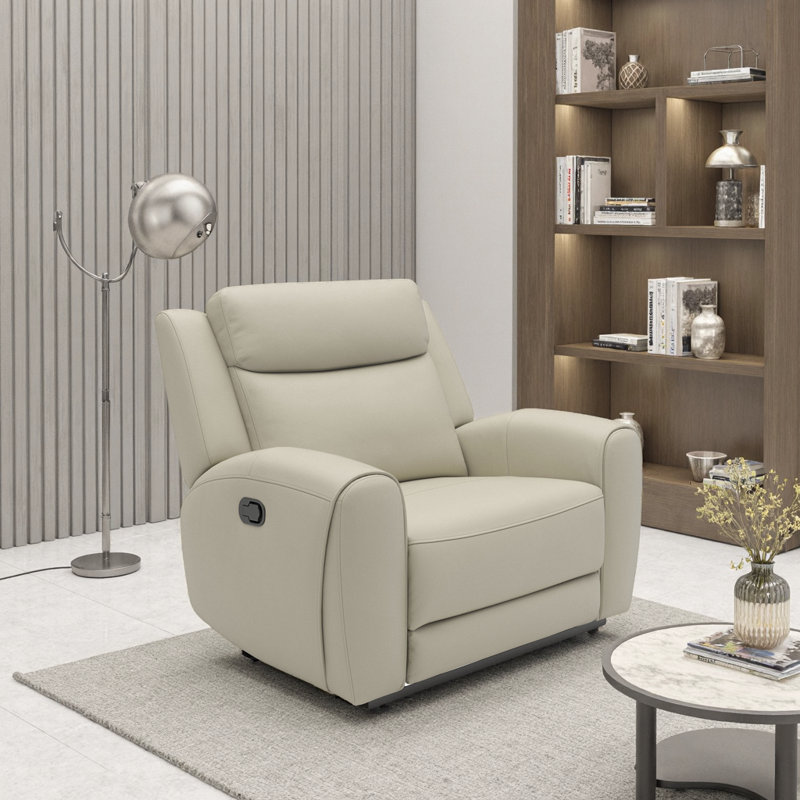 Timeless Transitional Leather Recliner - Wide Seat Manual Recline, Solid Wood Frame & Contour Arms for Ultimate Living Room Comfort