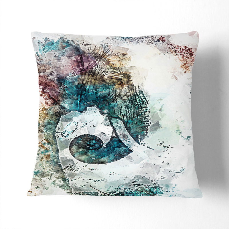 Elephant Profile in Abstract Cushion with Filling, 40cm H x 40cm W x 15cm D, Stone