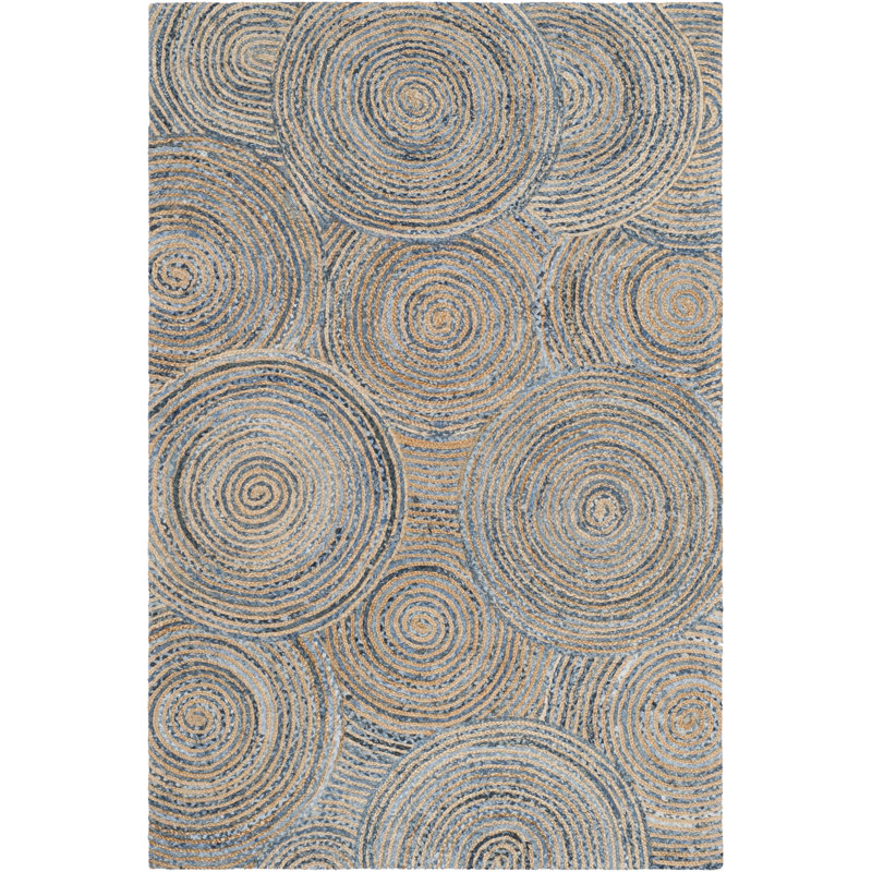 Abhay Hand Woven Jute/Cotton Geometric Rug in Natural/Denim, Rectangle 3' x 5'
